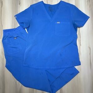 Figs Women’s Catarina Scrub SET in Ceil Blue Sz Large Tops & Bottom Medical